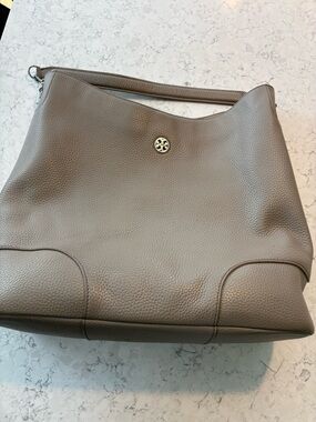 Tory Burch Gray Pebbled Leather Hobo Tote